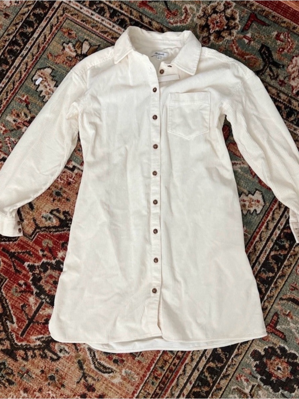 Madewell Women’s Long Button Down Collared Corduroy Off White New Without Tags